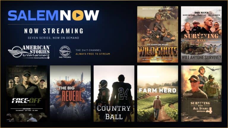 American Stories Comes to SalemNOW 2 American Stories Entertainment now streaming on SalemNOW — seven series available on demand, including Wild Shots, Surviving Mann, Face-Off, The Big Reveal, Country Ball, Farm Hero, and Surviving Mann: All Stars Season 4, plus the American Stories Network 24/7 free channel.